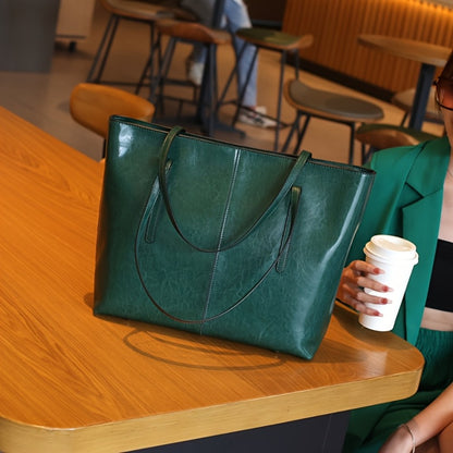 High-quality Oil and Wax Genuine Leather Tote Bag, Double-compartment Zipper Inner Pocket Design, Large-capacity Portable Crossbody Bag, Elegant Shoulder Bag