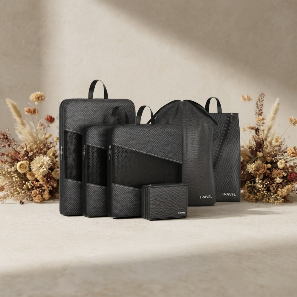 Six Compression Packing Cubes Designed for Travel - Perfect for Saving Luggage Space And Organizing Effortlessly. Essential Additions for Quick Packing And Unpacking, Ideal for Business Trips, Cruises, Camping, And Family Vacations