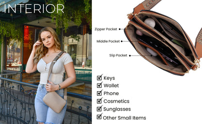 Casual Medium Size Croosbody Bag for Women, Crossbody Camera Purses with Adjustable Webbing Shoulder Strap