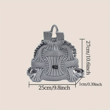 Korean Chic Knitted Top-Handle Bag - Soft Fabric Material, Adjustable Fixed Shoulder Straps, Partial Lining, and No-Closure Design for Effortless Casual, Vacation, and Daily Use