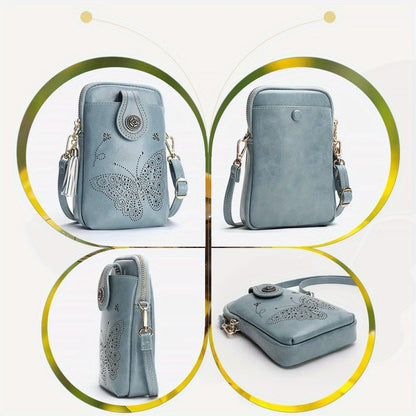 Small Crossbody Bags For Women | Lightweight Mini Cute Cell Phone Purse With Tassel Shining Butterfly, Zipper Closure, Lining, Animal Print For Mom Gift Essential