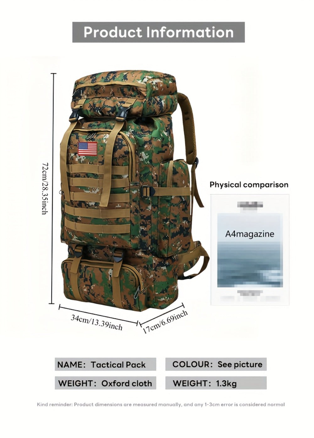 21.13gal Outdoor Camping & Hiking Backpack, 2pcs Set With Backpack And Flag Icon