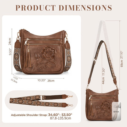 YOVIEE Crossbody Bags for Women, Medium Fashion Crossbody Purse, Ladies Versatile Handbag, Daily Shoulder Bag, Delicate Cutout Floral Motif, Roomy Storage, Ideal for Business Trips And Office Daily