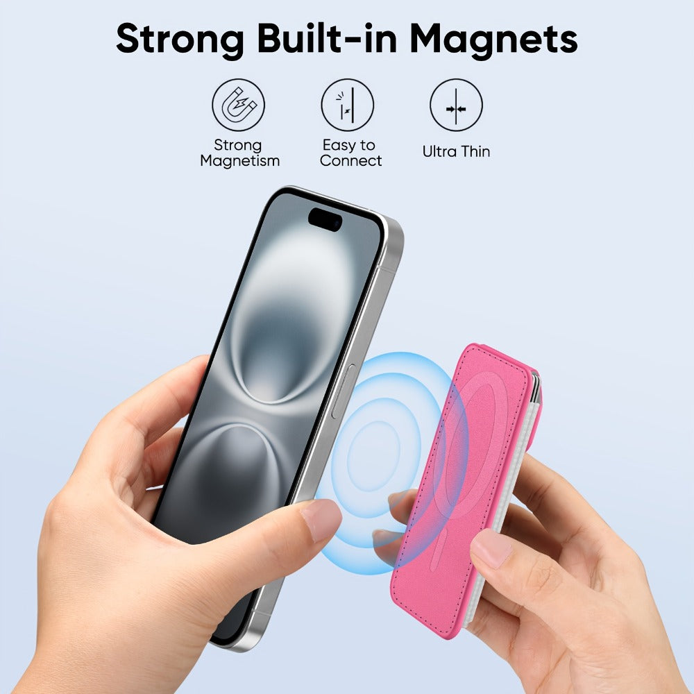 Magnetic Card Wallet Holder for Iphone 16/15/14/13/12 Series, Fit 6 Cards, Safe RFID Blocking, Slim Faux Leather Wallet Credit Card Holder for Women Men