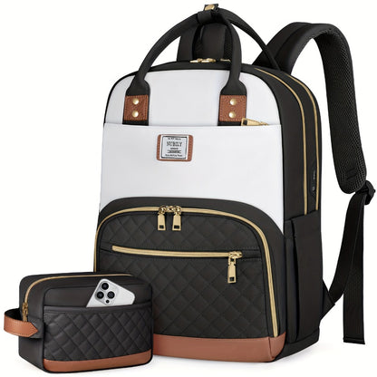 NUBILY Women'S Laptop Backpack, 15.6 Inch School Bag For, Travel Backpack, Set of 2 Anti-Theft Backpacks, Includes Accessory Purse, Lightweight Black Book Bag