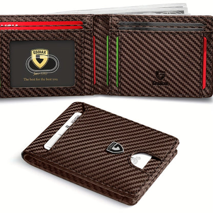 Mens Slim Wallet RFID Blocking Bifold Wallets for Men Minimalist Genuine Faux Leather Carbon Fiber Card Holder Money Clip Thin Mens with Gift Box