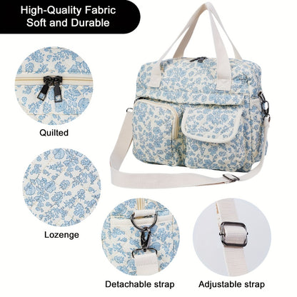 2pcs/Set Small Cute Floral Quilted Tote Bag with Multi-Pockets for Women, Crossbody Shoulder Everyday Handbags