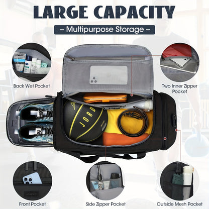 [Gym Bag 40L Duffle] Gym Bag Sports Duffel Bag 40L Travel Duffle Bag Carry on Bag with Wet Pocket & Shoe Compartment Large Duffle Bags for Men Women, Weekender Overnight Bag, Travel Bag, Beach Bag