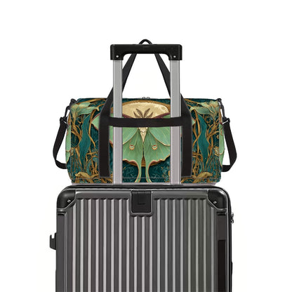 [Gym Yoga Sports Bag] Moonlit Elf Green Moth & Retro Floral Print | Unisex Polyester Gym Yoga Bag, Large - Capacity Sports Bag with Side & Inner Pockets, Adjustable Strap, Luggage - Friendly, Machine - Was