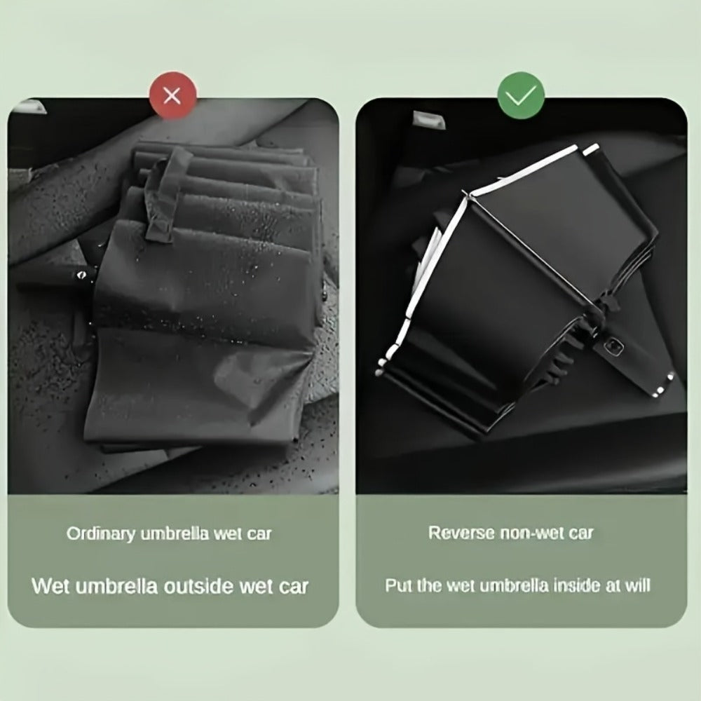 1pc Fully Automatic Reverse Folding Umbrella with 20 Ribs, Windproof, Design, Double Bone Structure, Equipped with Night Reflective Strips - Made Of High-Density Material, Uitable for Daily Use By Both Men And Women.