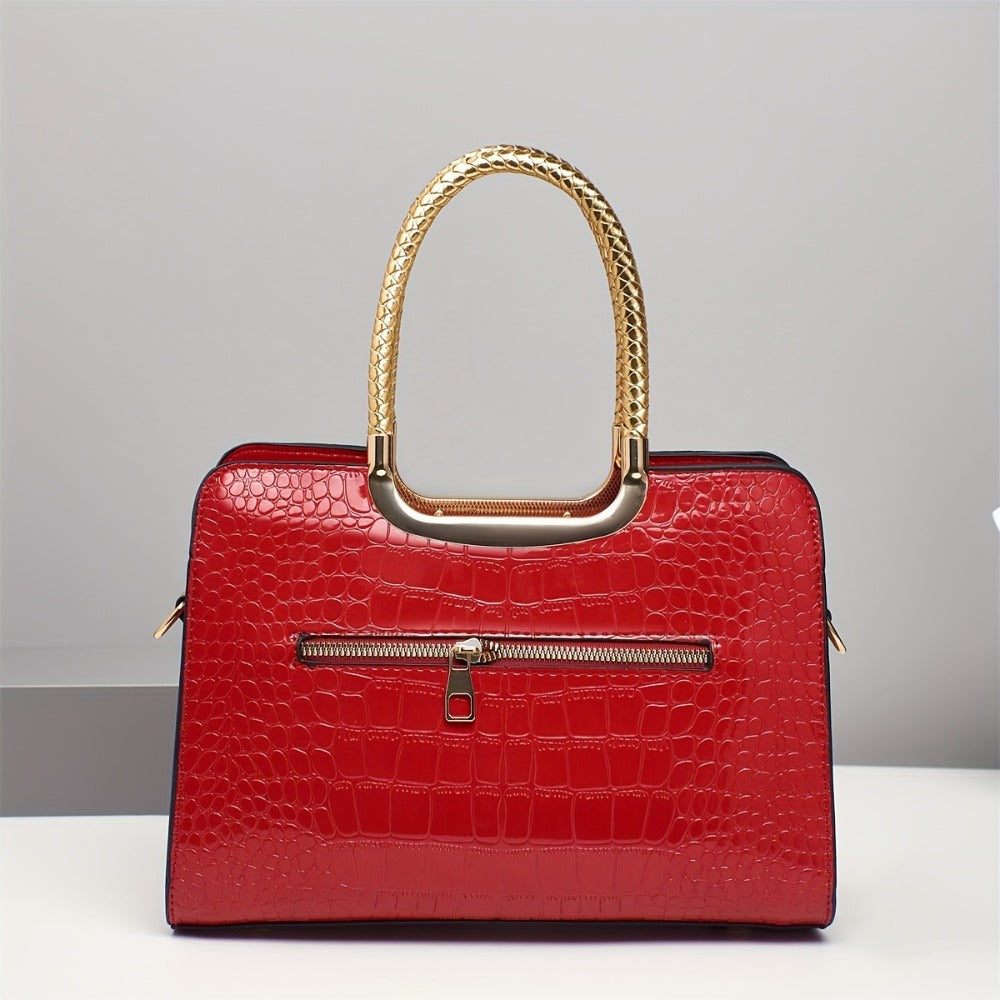 2025 Summer And Autumn Light Luxury New European And American Fashion Bow Lacquered Faux Leather Versatile Single Shoulder Cross Shoulder Handbag, Middle Aged Mother'S Bag