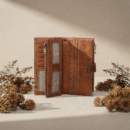 Ladies' Wallet Featuring a Double Zipper Compartment, Designed for RFID Protection, Serves As a Card Holder And Clutch Bag, Equipped with Numerous Card Slots, Ample Storage Space, Includes a Wrist Strap And Comes in a Gift Box