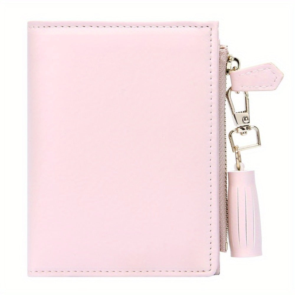 Slim Bifold Wallet for with Tassel Keychain - 9 Card Slots & Zipper Pocket, Compact ID Holder for Everyday Use Or Party Accessories - Perfect Gift for Her, Cute Wallet, Stylish Accessory, Durable Polyester Lining Suitable for Teens, Coin Purse