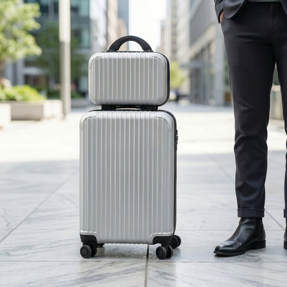 Trolley Suitcase, Vertical Striped Luggage Set, Travel Handbag, Makeup Bag, 20' And 14' Luggage, Silent Wheels, Men's Luggage, Women's Luggage, PP Material Luggage, Suitable for Business Travel, Personal Travel, Mixed Colors