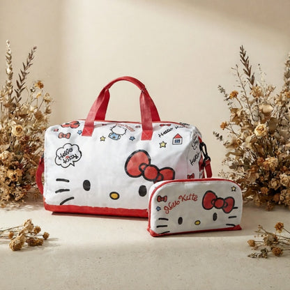 Sanrio KT Cat Stroller Travel Bag Storage Cosmetic Bag Two-Piece Kurumi Hand-Held Short-Distance Luggage Bag Large Capacity Gym Bag