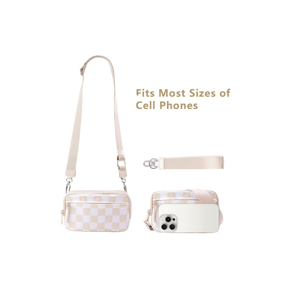 2pcs Bags Checkered Crossbody Bum Bag& Wristlet Wallets Checkered Set Belt Bag with Shoulder Strap Adjustable Crossbody Bag Spacious Spacious Purse for Essentials Plus Size Friendly Strap Large Sling Bag Travel Handbags Checkered Belt Bag