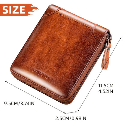 BANYANU Retro Men's Leather Zipper Wallet RFID Large Capacity Folding Multi Card Head Layer Leather Wallet Can Put Coins Wallet Father's Day Valentine's Day Gift 8 Card Slots