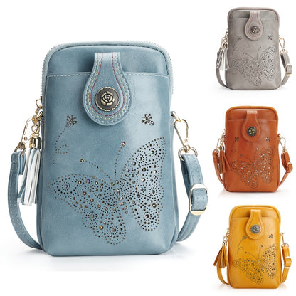 1pc APHISON Elegant Butterfly Print Crossbody Bag For Women, Lightweight Faux Leather Mini Cell Phone Purse With Adjustable Strap And Tassel Detail, Animal Theme, Zip Closure, Anti-Fade, Faux Leather Lining PU Shoulder Tote Bag Gift For Mom Zipper