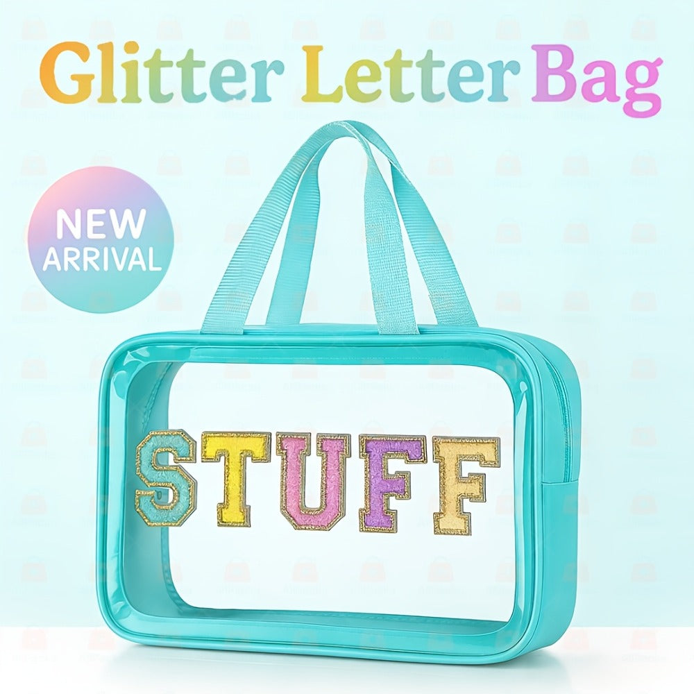 Essential for Viewers, This PVC And Portable Makeup Bag Features The Word 'STUFF' in Eye-Catching Embroidered Letters. It'S a Fantastic Storage Solution for Sports Events And Concerts