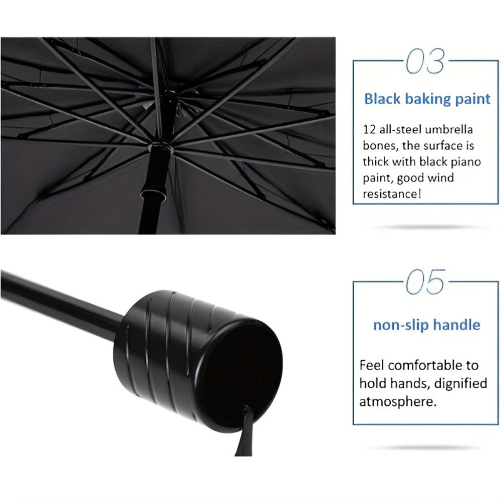 Super 12-rib Windproof And Waterproof Folding Umbrella, UPF50+, Upgraded And Reinforced Thick All Steel Umbrella, Suitable for Business Men And Women Travel, Reinforced Umbrella for Rainy And Sunny Students!