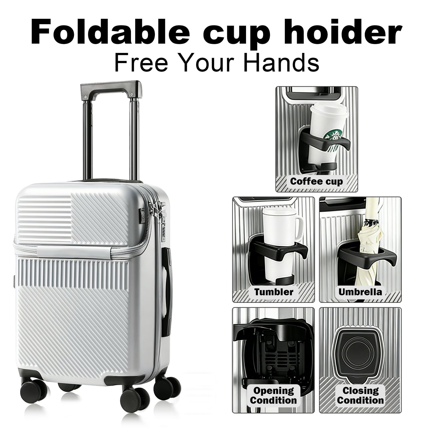 20in carry on luggage+luggage Bag Set, with cup holder and charger, with 360°Spinner Wheels TSA Lock and Adjustable Telescopic Handle Durable Travel Suitcases, Hardshell Luggage with Wheels, Vacation Packing, Travel Luggage Set, Sleek Design, Modern Lugga