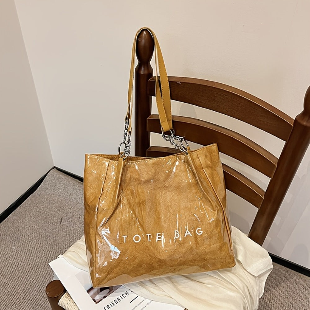 New Stylish Women'S Multi-Functional Bag, PVC Shoulder Crossbody Tote Bag, Sleek Minimalist Design Handheld Shopping Carryall, Spacious for Cosmetics And Daily Essentials, Ideal for Shopping, Travel, Camping, Beach Trips