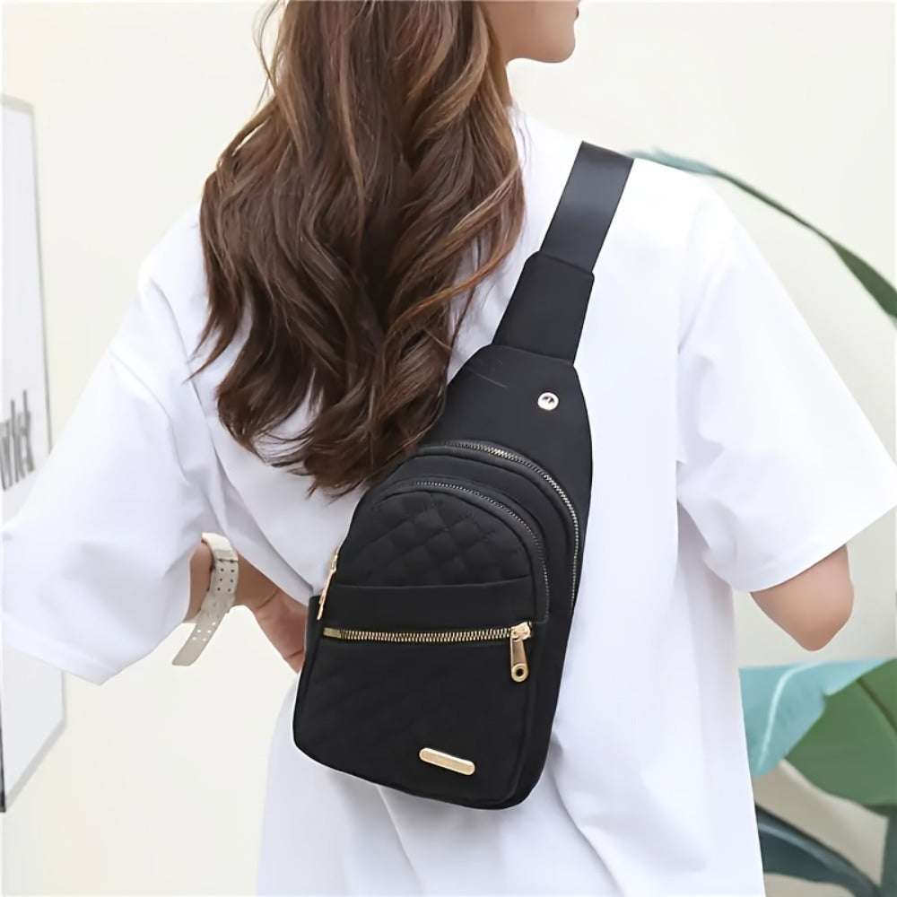 Introducing a New Women'S Fashion Chest Bag, Which Can Also Be Used As a Shoulder Or Messenger Bag. It Features a Diamond Pattern, an Adjustable Shoulder Strap, And a Zipper Design. This Bag Is Perfect for Convenient Travel