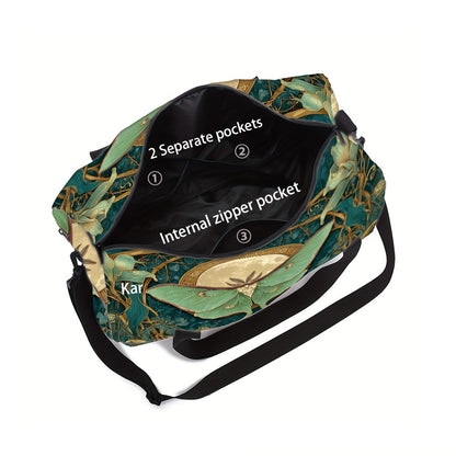 [Gym Yoga Sports Bag] Moonlit Elf Green Moth & Retro Floral Print | Unisex Polyester Gym Yoga Bag, Large - Capacity Sports Bag with Side & Inner Pockets, Adjustable Strap, Luggage - Friendly, Machine - Was