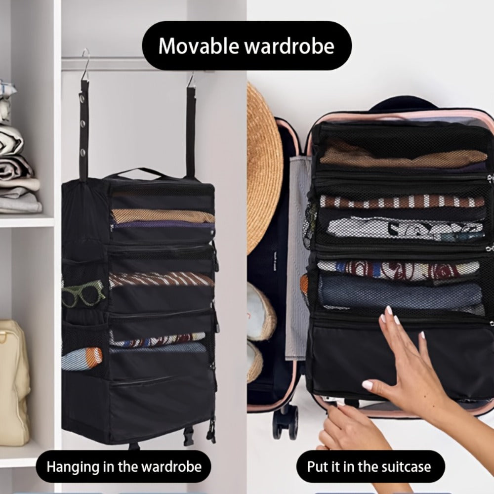 Four-layer Multi-functional Hanging Luggage Organizer, Large-capacity Clothing Storage Bag for Business Travel, Suitcase Organizer with Hooks, Wardrobe Hanging Storage, Car Travel Organizer, Camping and Outdoor Clothing Organization