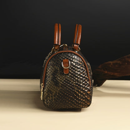 2pcs Retro Snake-Print Boston Bag - Large Capacity Crossbody/Handbag with Detachable Strap, Deep ///, Elegant Animal Pattern Handbags for & Travel, Durable & Easy Maintenance Suitable for Fashion