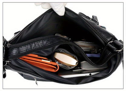 Women's PU Vintage Embossed Bag - Multi-Compartment Crossbody Shoulder Purse with Zipper Closure, Lightweight Commuter Handbag Gift Suitable for, Travel, Everyday Use -