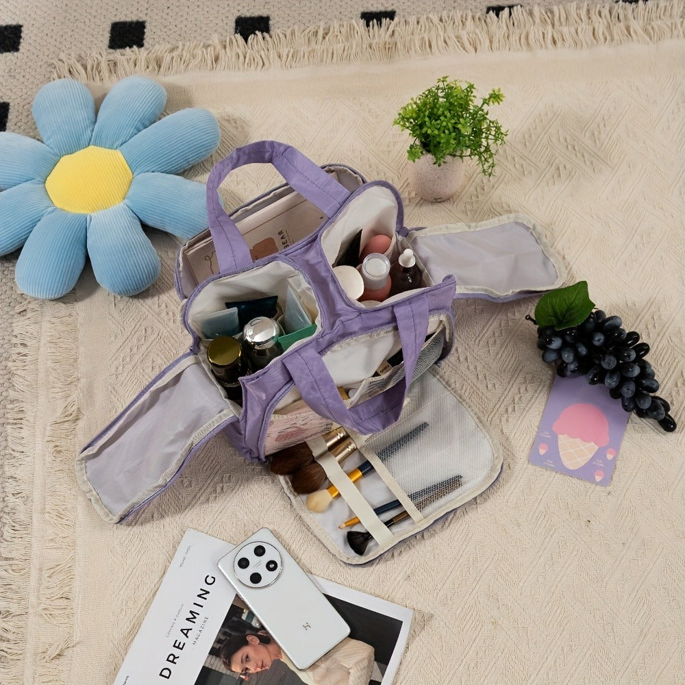 [Travel Makeup Bag] Elegant Standing Travel Makeup Bag with Large Capacity Multi-Compartment - Portable Handle Wash Bag Suitable for Daily Use & -the, Nylon Case with Standing Design ()