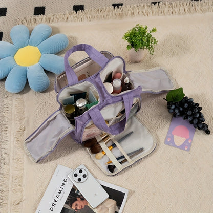 [Travel Makeup Bag] Elegant Standing Travel Makeup Bag with Large Capacity Multi-Compartment - Portable Handle Wash Bag Suitable for Daily Use & -the, Nylon Case with Standing Design ()