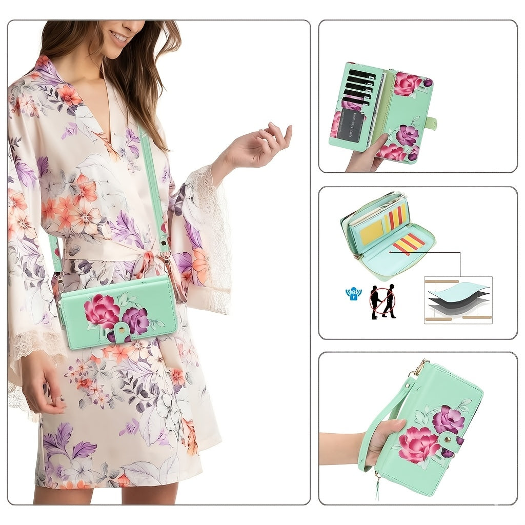 1pc Elegant Floral Clutch Wallets for Women- Zipper Handbag Fashion Large Capacity Long Wallet Clutch Bag Phone Bag Multi-card Card Holder Coin Purse for Women Wallet Set