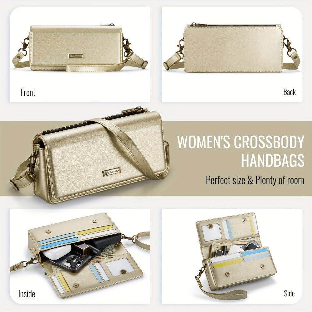 Crossbody Cell Phone Wallet for Women, RFID Blocking Multi Card Slots with Detachable Wristlet Shoulder Strap Zipper Pocket