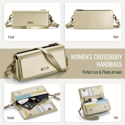 Crossbody Cell Phone Wallet for Women, RFID Blocking Multi Card Slots with Detachable Wristlet Shoulder Strap Zipper Pocket