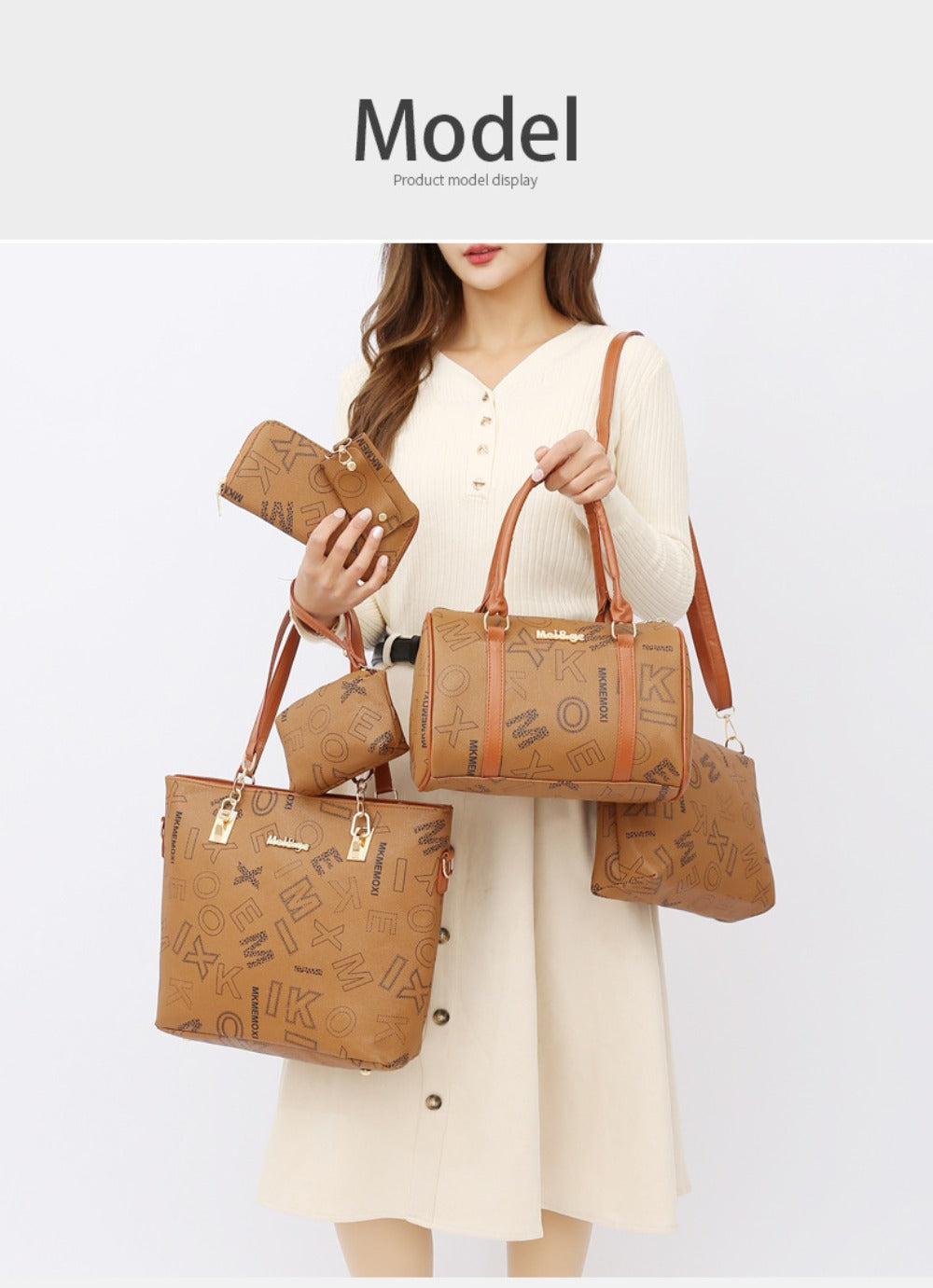 Set of 6 Women'S Bags - Spacious Vintage Collection Including Shoulder Bag, Crossbody Bag, Tote, And Purse