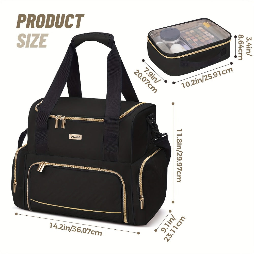 Large Makeup Cosmetic Bag with 2 Removable Case, Double Layer Travel Makeup Organizer Case, Travel Toiletry Bag for Women