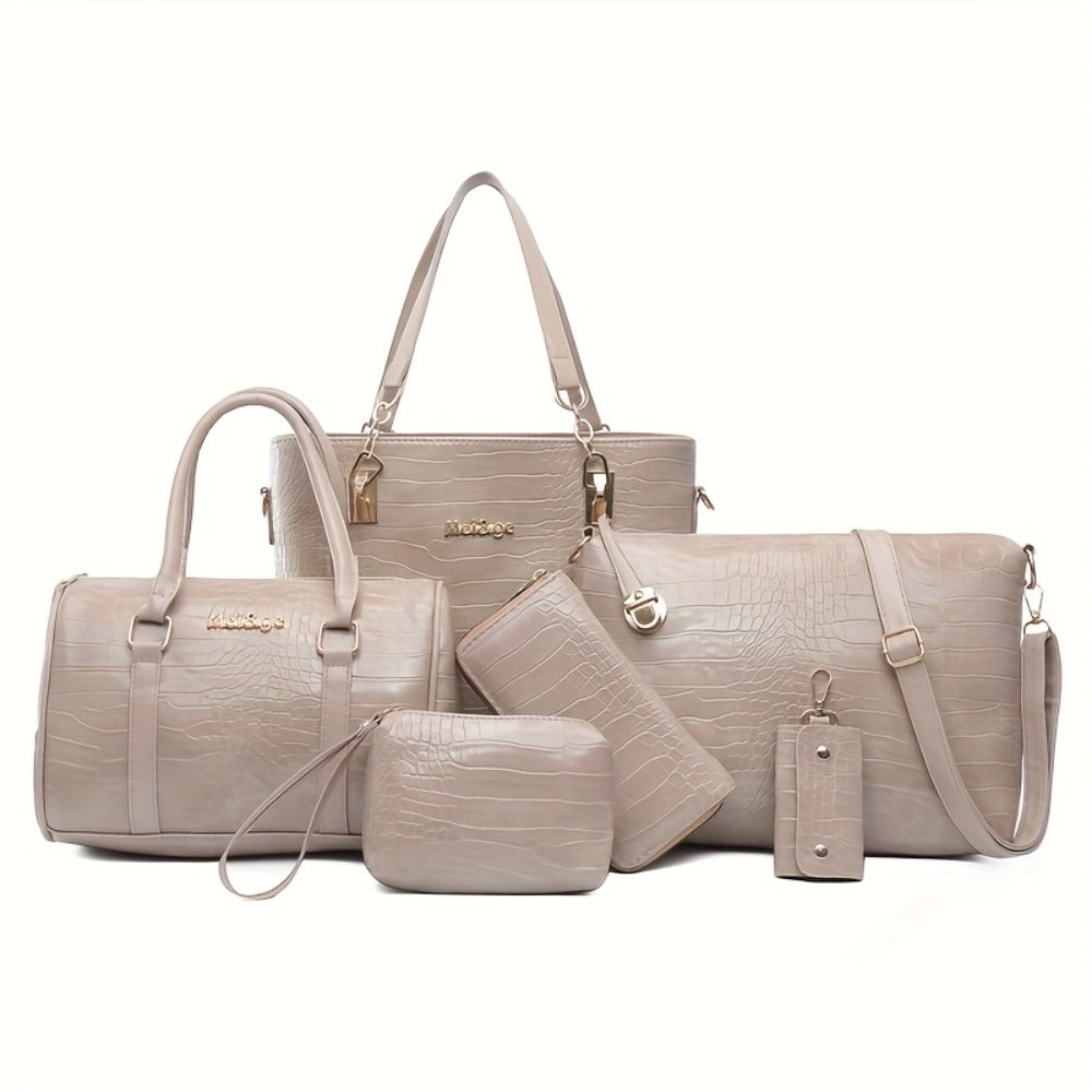 6pcs Retro Large Crossbody Bag with Adjustable Strap & Zipper Closure - Multi-Piece Bun Female Bag Set,/ Shoulder Purse Suitable for, Travel, Daily Use,Portable