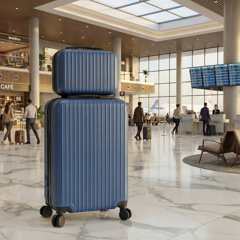 Trolley Suitcase, Vertical Striped Luggage Set, Travel Handbag, Makeup Bag, 20' And 14' Luggage, Silent Wheels, Men's Luggage, Women's Luggage, PP Material Luggage, Suitable for Business Travel, Personal Travel, Mixed Colors
