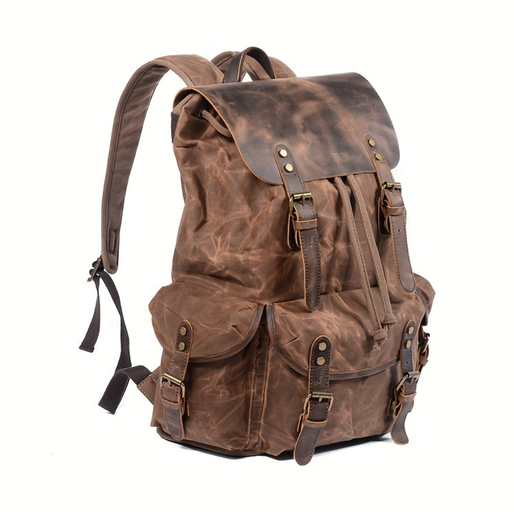 Vintage Men'S Leather Backpack, Waxed Canvas Shoulder Bag for Travel, Casual Laptop Bag, Suitable for Both And .
