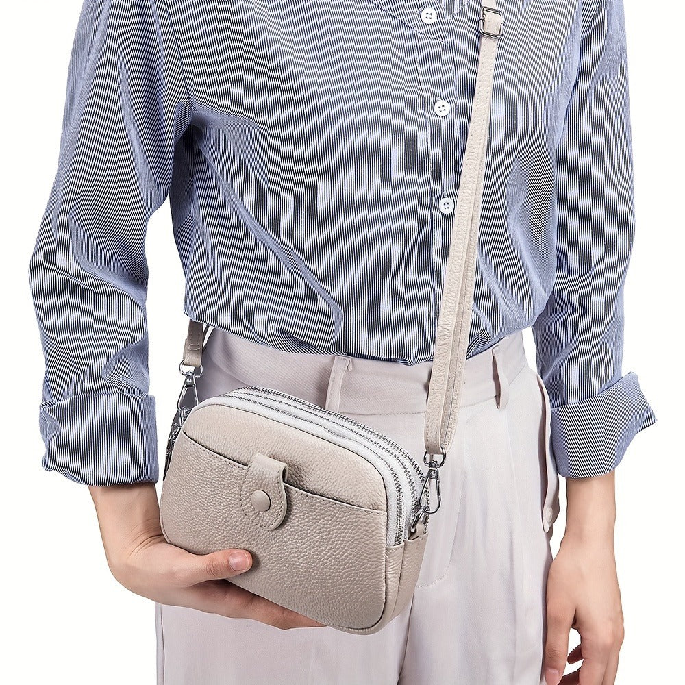 Crossbody Bags for Women Small Genuine Leather Shoulder Purse Cross Body Bag with Triple Top Zipper Adjustable Strap - Stylish & Functional - For Everyday Use & Travel - Perfect Gift for Women