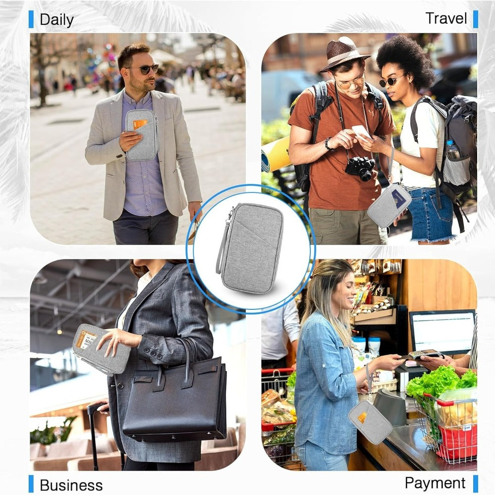 RFID Blocking Passport Wallet, Family Passport Holder, Travel Essentials Premium Wallets, Passport Holders Bag for Men Traveling, Travel Document Organizer Credit Cards Case