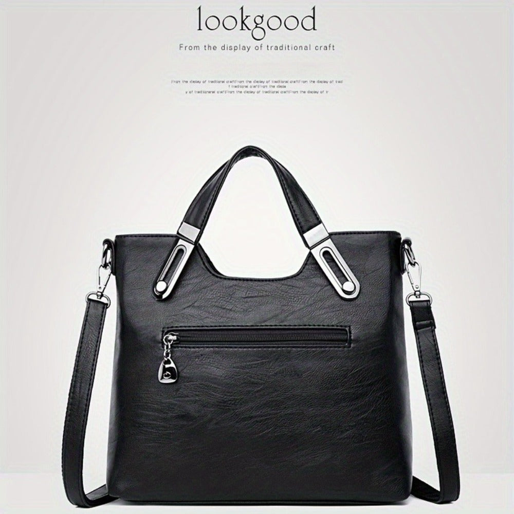 Exquisite Ladies' Genuine Leather Tote Bag - Spacious And Stylish Shoulder Bag with Crossbody Strap, Ideal for Work And Daily Style, Available in Light Grey, Purple, Blue, Burgundy And Black