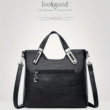 Exquisite Ladies' Genuine Leather Tote Bag - Spacious And Stylish Shoulder Bag with Crossbody Strap, Ideal for Work And Daily Style, Available in Light Grey, Purple, Blue, Burgundy And Black