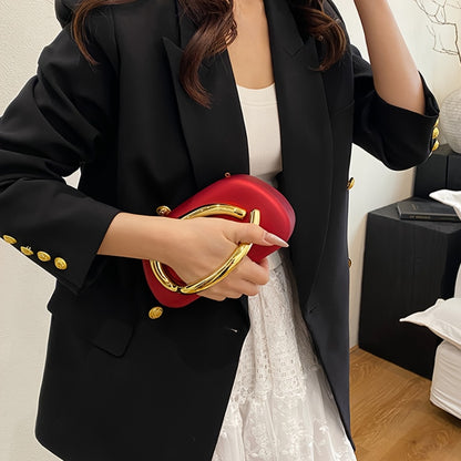 Women'S Evening Clutch with Golden Metal Handle And Removable Chain Shoulder Strap, Minimalist Acrylic Bag Perfect for Weddings And Parties, Designed with Magnetic Closure, Lining, Coin Pocket, And Photo Compartment