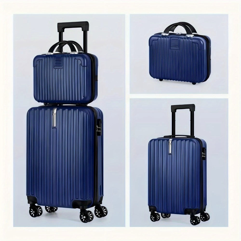 2pcs Airline Approved Carry-On Luggage Set Suitable for -20"+14" Hard Shell ABS+PC Suitcase with TSA, Spinner Wheels & Hook Attachment - 20” & 14” Blue Airplane Travel Case (Airport Approved)