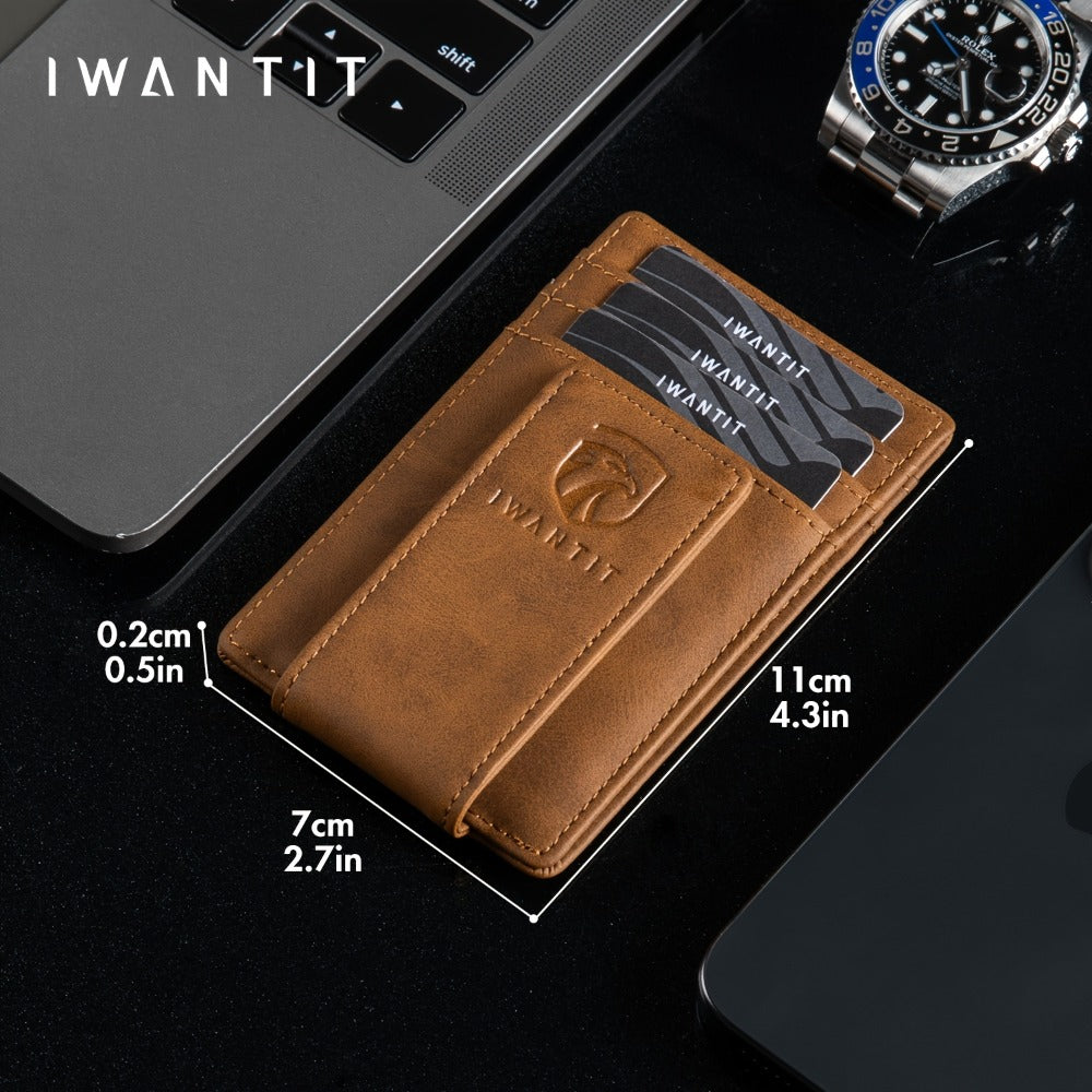 [Genuine Leather Card Holder] Ultra-Thin RFID Anti-Theft Credit Card Holder, Genuine Leather Front Pocket Wallet, With Id Card Window, Ultra-Thin Minimalist Men's Card Holder