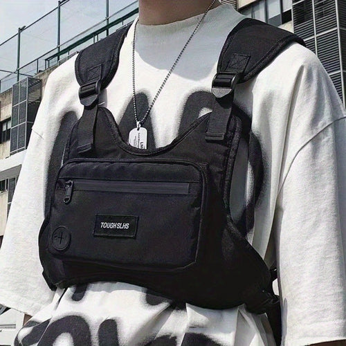 Fashion Men'S Chest Bag Set, Street Style Hip-Hop Style, Large Capacity Waist Bag, Unisex, Suitable for Travel, Shopping, And Small Item Storage