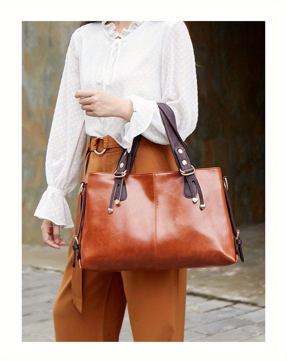 PU Elegant and Retro Women's Tote Bag, Large Capacity Women's Shoulder Bag, Smooth Fabric Crossbody Bag, High-quality Handbag, Suitable As A Gift
